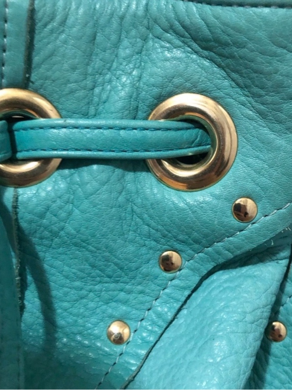 BULGA Teal leather boho Bag with Gold Eyelets - Picture 3 of 8